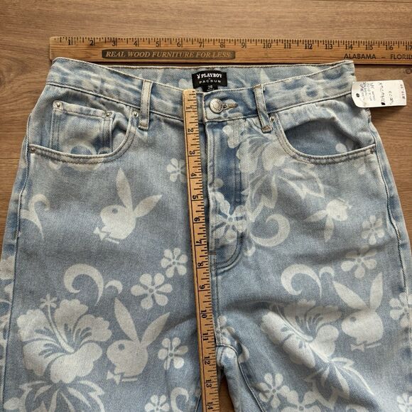 Playboy by PacSun Floral Bunny Logo Jeans Women’s Size 28 Light Wash Denim NWT - Picture 8 of 10
